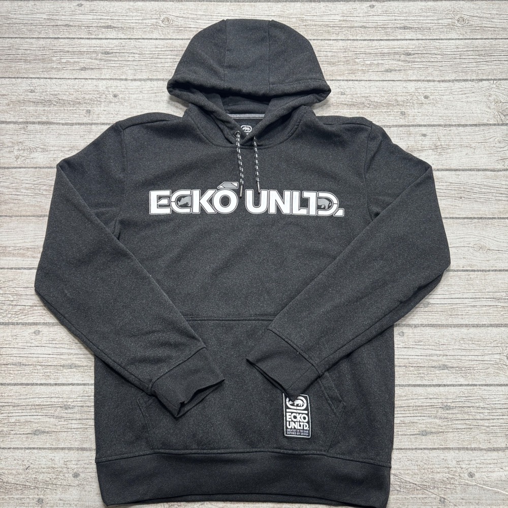 Ecko Unltd Hoodie Men's Medium Gray Fleece Lined Loose Fit Pullover Streetwear